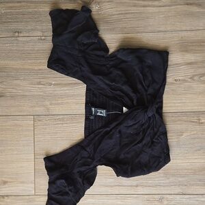 Forever 21 Black Cross Over Flutter Sleeve Crop Top